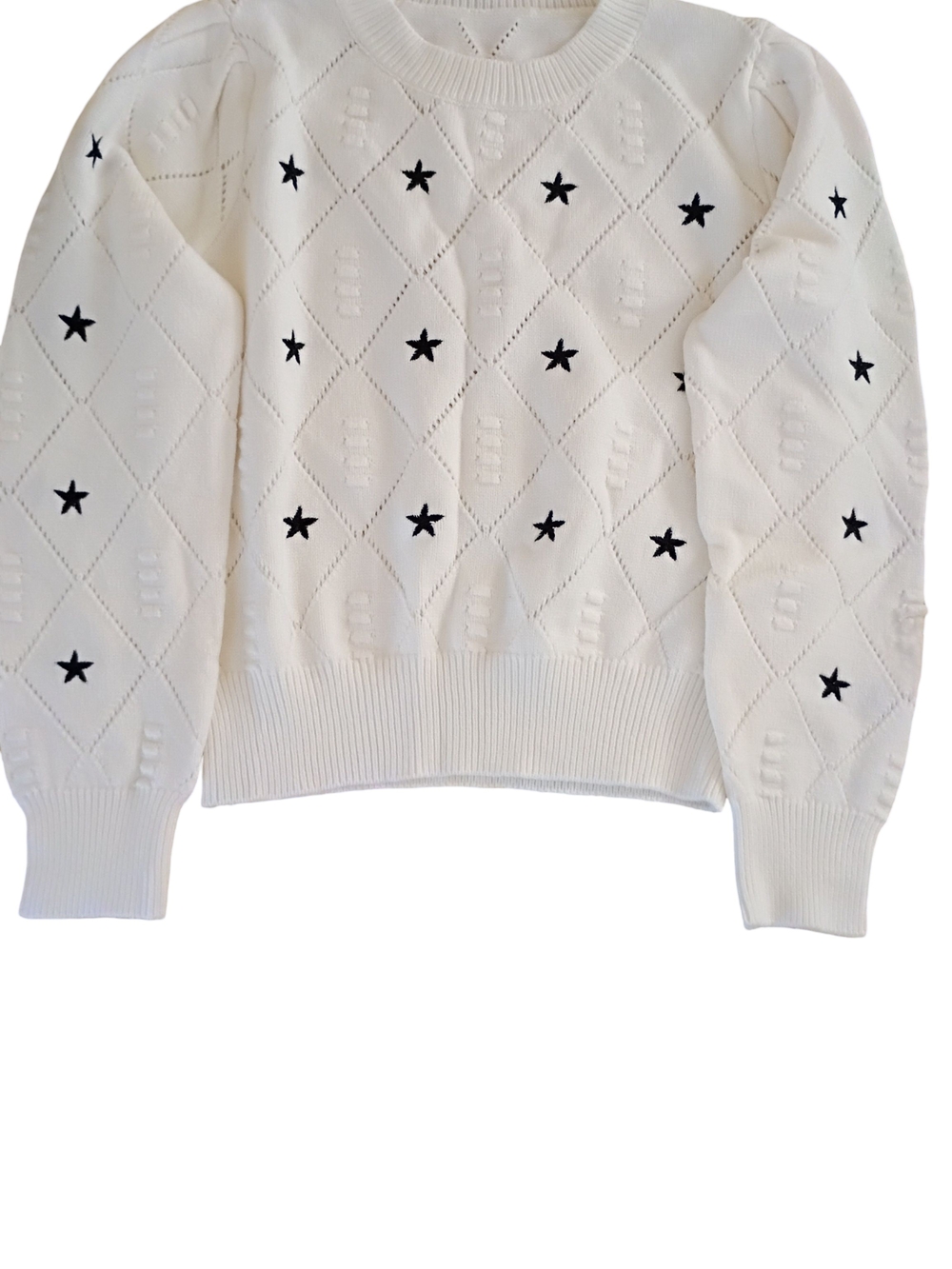 Cream Star-Pattern Crewneck Sweater